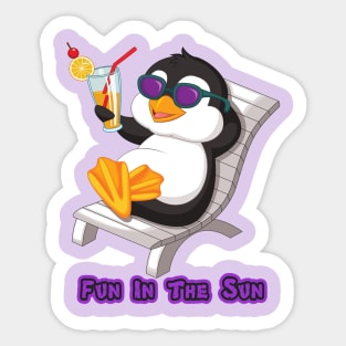 Pengiuin Cute Sunbathing Cartoon Fun In The Sun Sticker